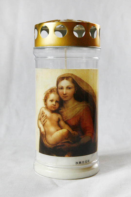 Memoriam 4-dniowy nr 412 Madonna lampka olejowa z zawartością 30% oleju roślinnego, w pojemniku do recyklingu, 12 szt.