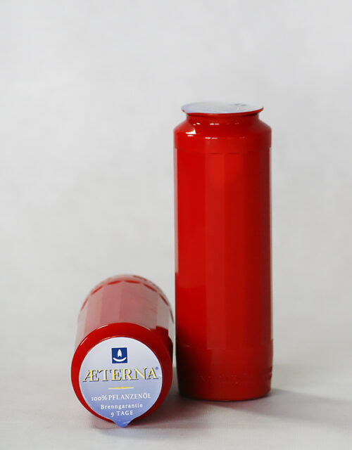 Aeterna 9-dniowa nr 10 czerwona wieczna lampka olejowa w biodegradowalnym pojemniku, 100% oleju roślinnego, 20 szt.